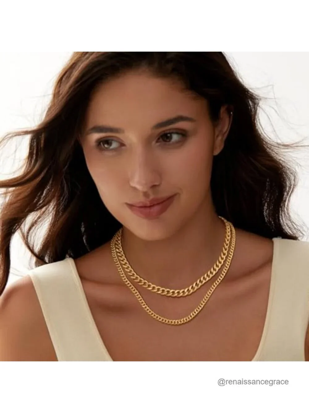 14K Gold Plated Cuban Link Chain Necklace Set for Women Layered Chunky 2 Piece